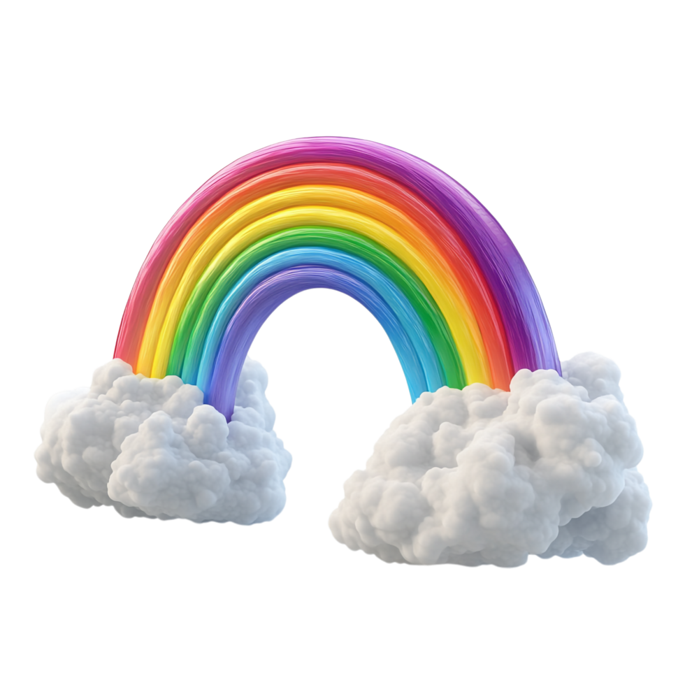3D style rainbow with clouds on a transparent background png