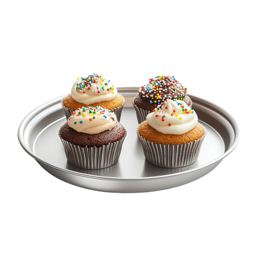 muffin tins with cupcakes on a plate on a transparent background png