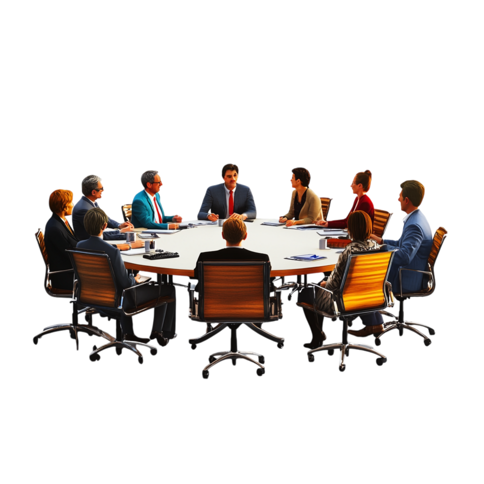 business team meeting around a table on a transparent background png