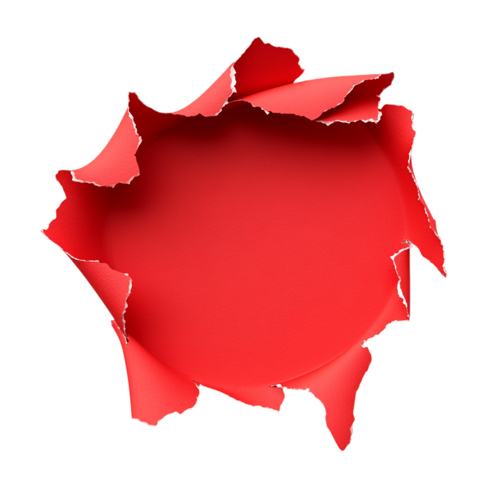 Torn Hole in Red Paper on transparent background png