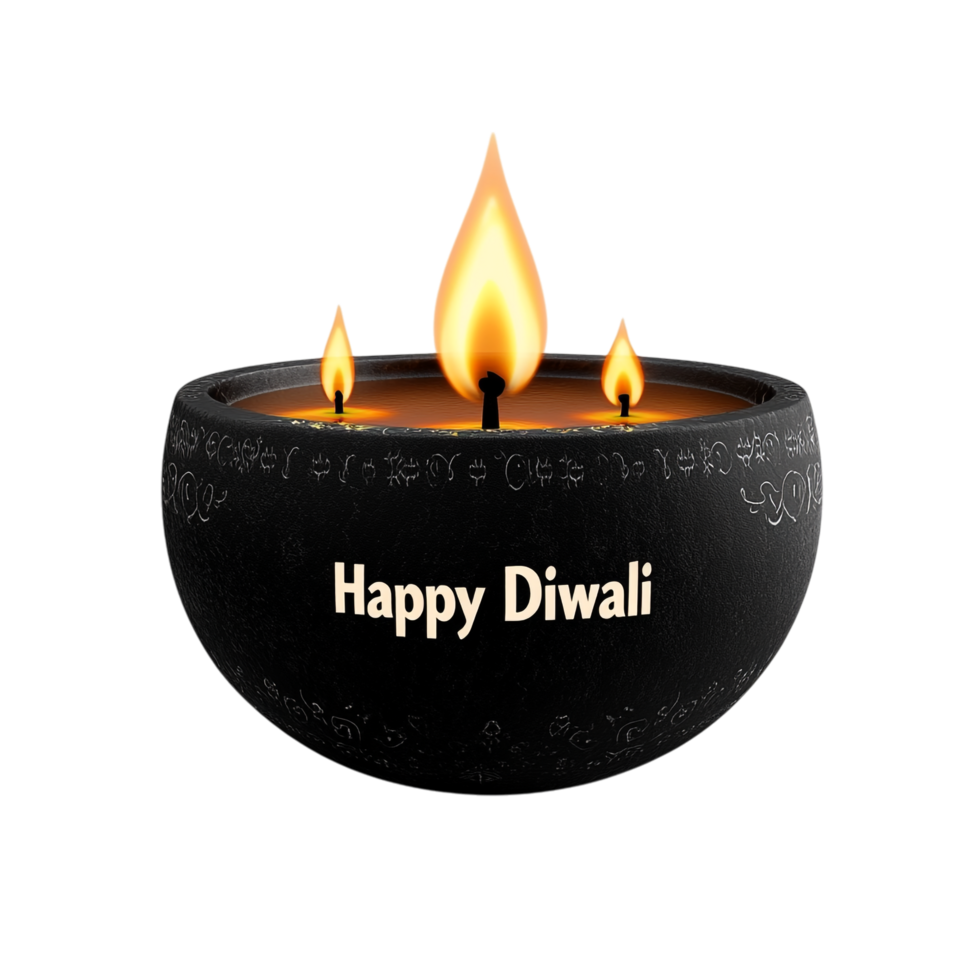 Happy Diwali text style in clean, simple vector design with black 3D rendering for festive greetings png