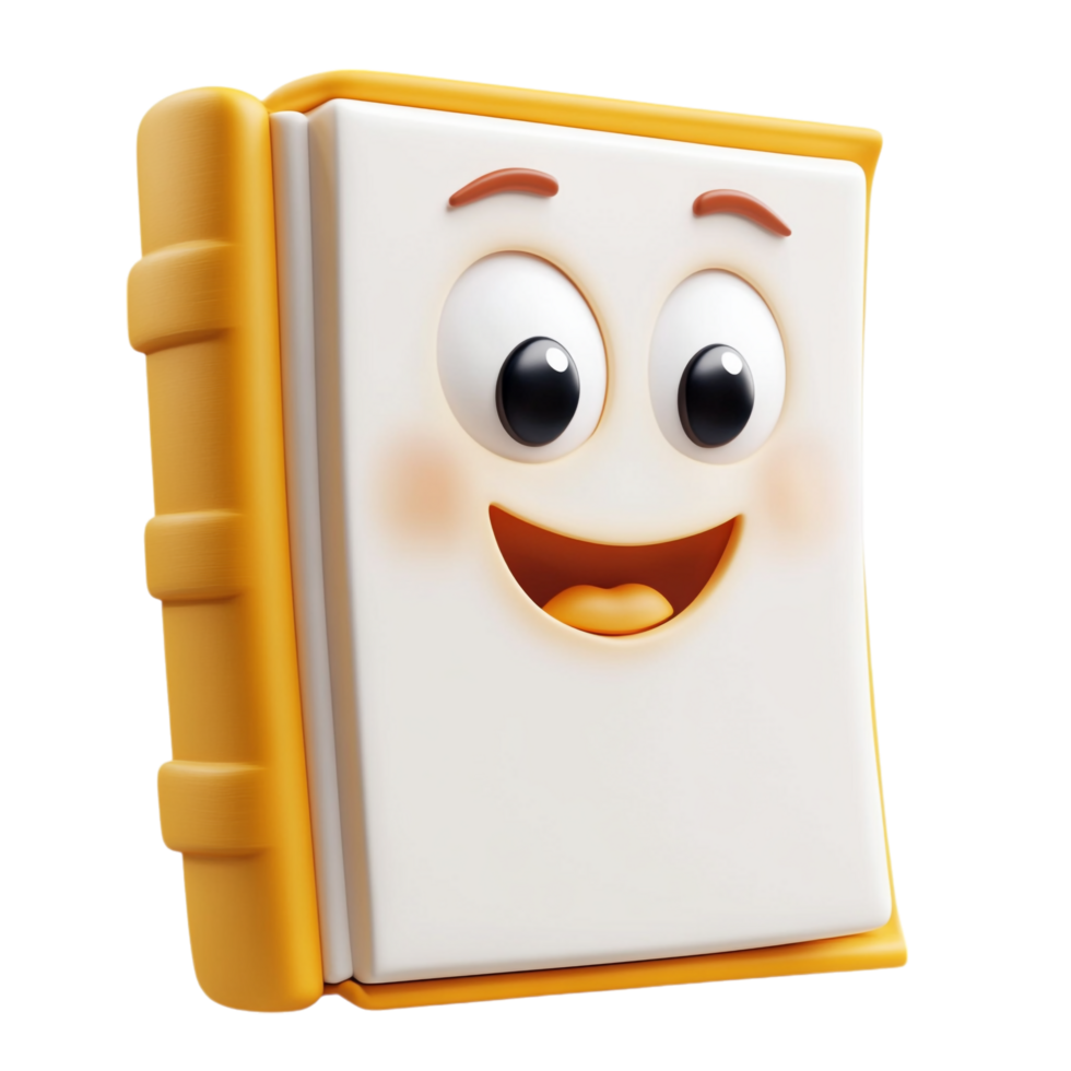 3D cartoon style happy book on a transparent background png