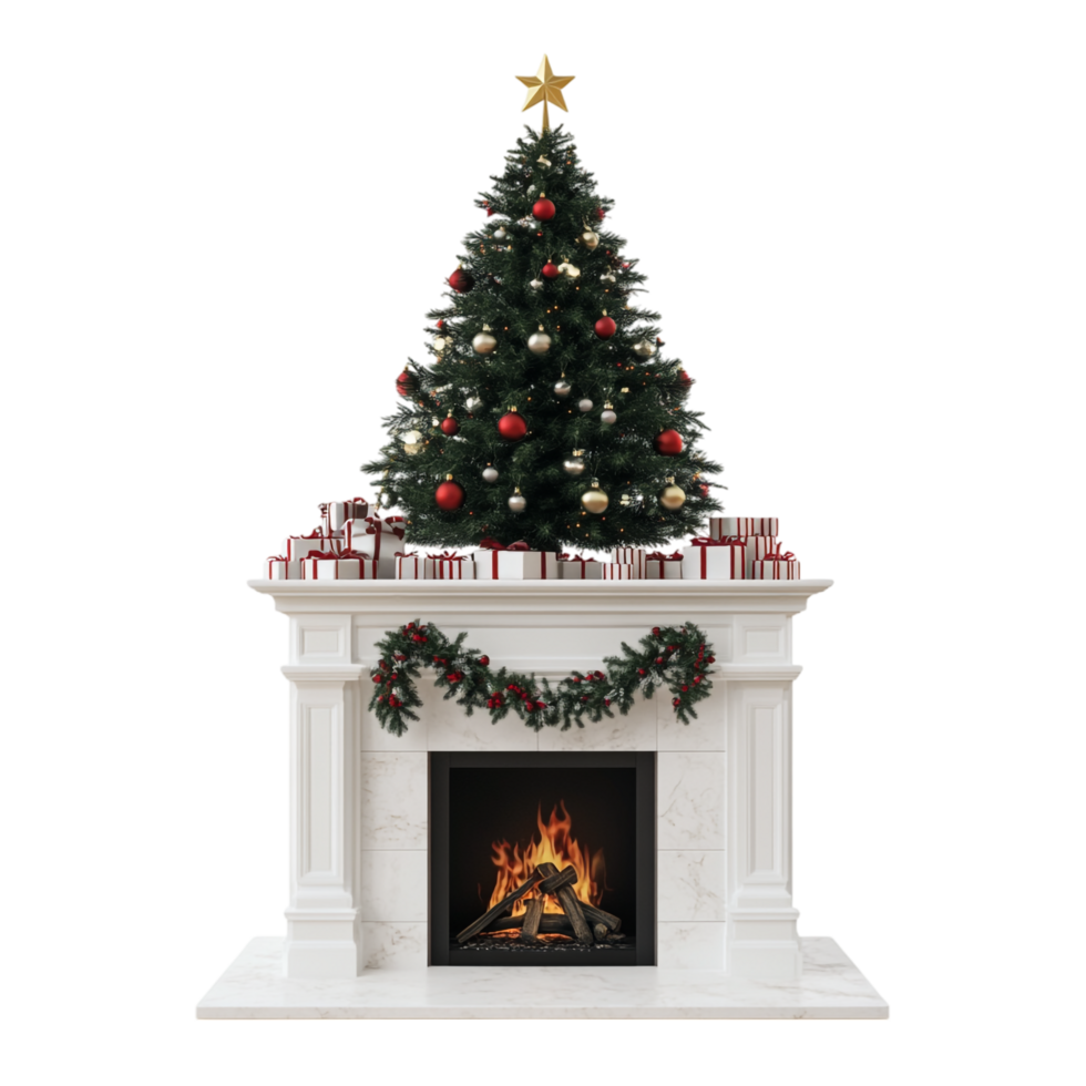3D rendering of Christmas tree and fireplace png