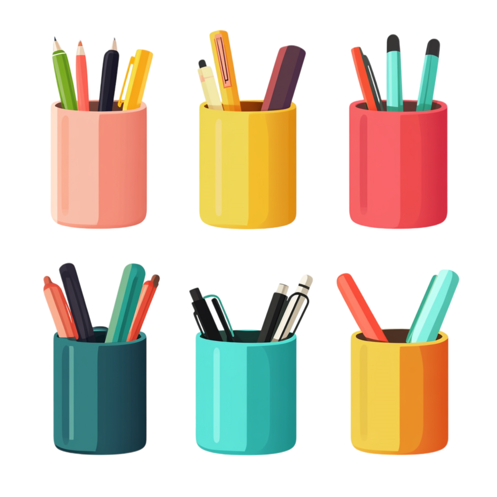 Different Types of Colorful Attractive Pen Holders png