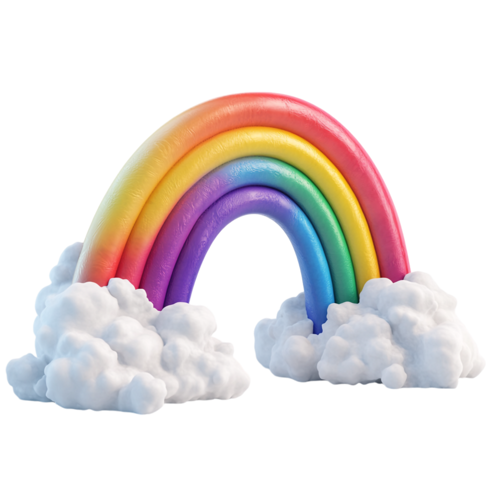 3D style rainbow with clouds on a transparent background png