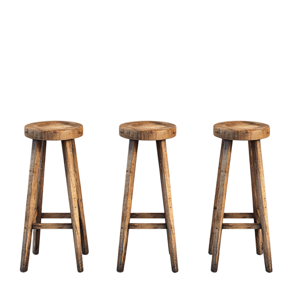 Four Wooden Stools Lined Up on transparent background png