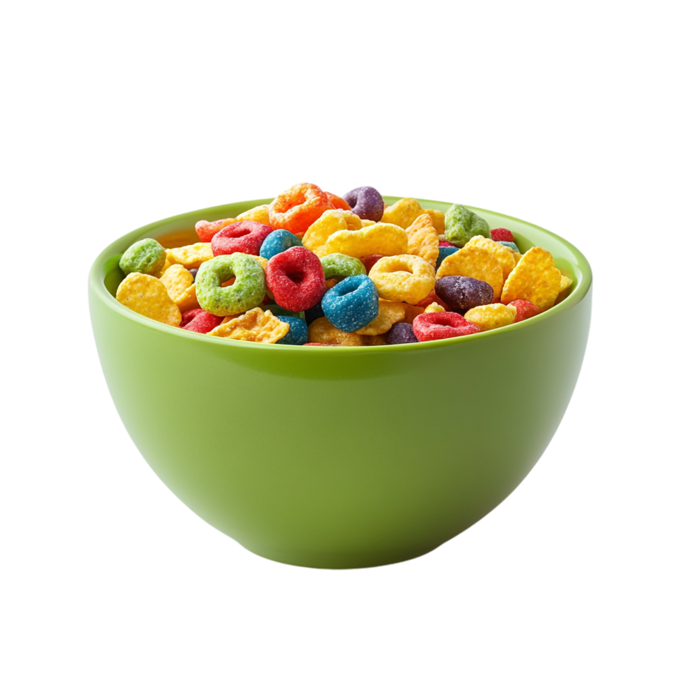 Green Bowl with Colorful Cereal on transparent background png