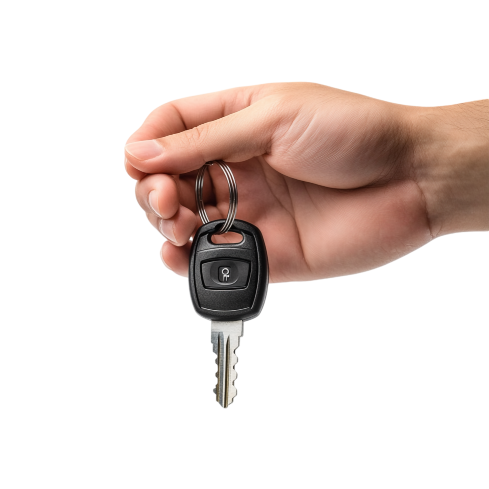 Hand holding a car key on a transparent background png