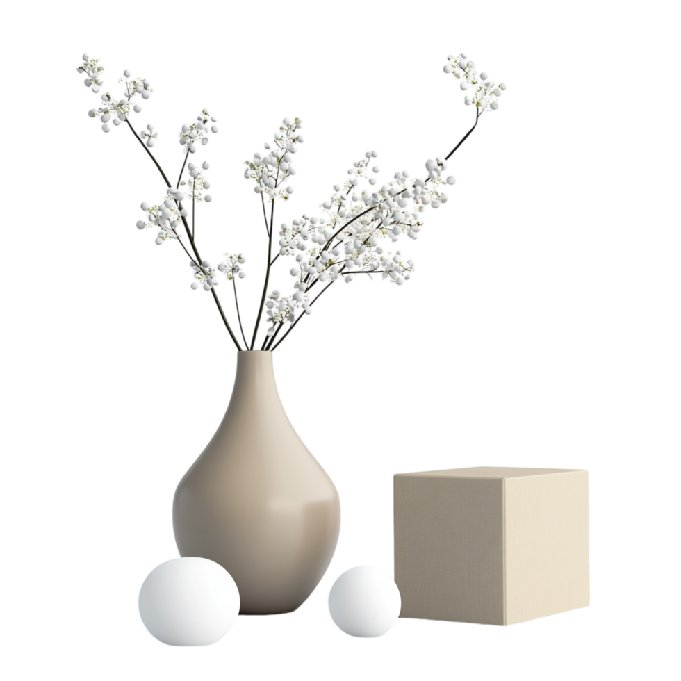 A vase with white balls next to a box png