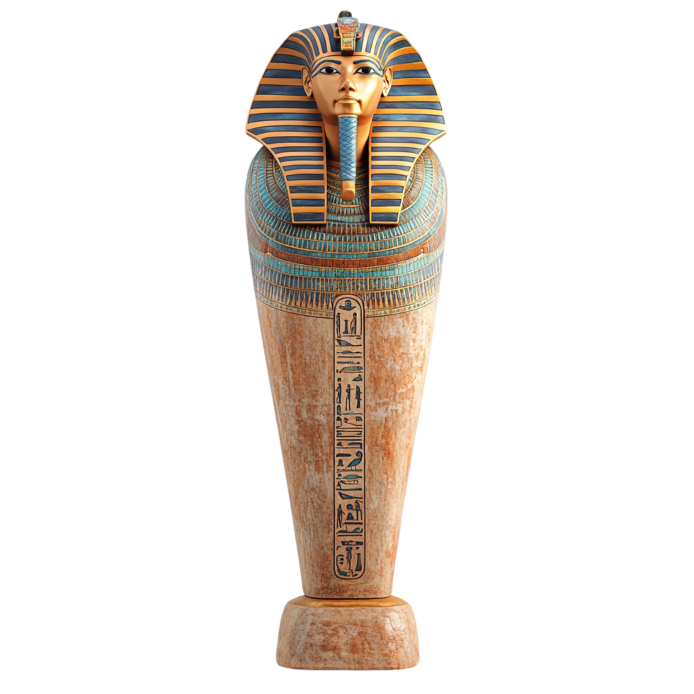 An ancient Egyptian pharaoh's sarcophagus against a transparent background png