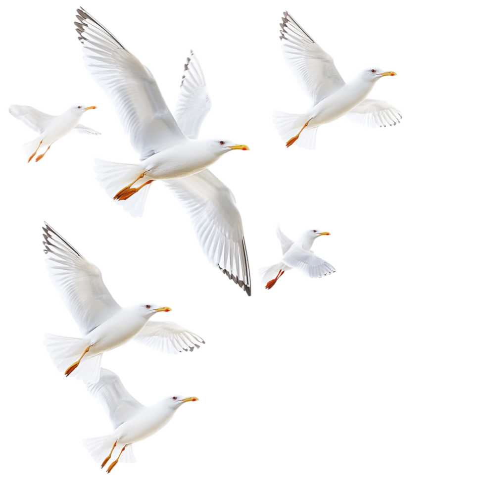 Amazing White Birds with Yellow Beaks Isolated on transparent background png