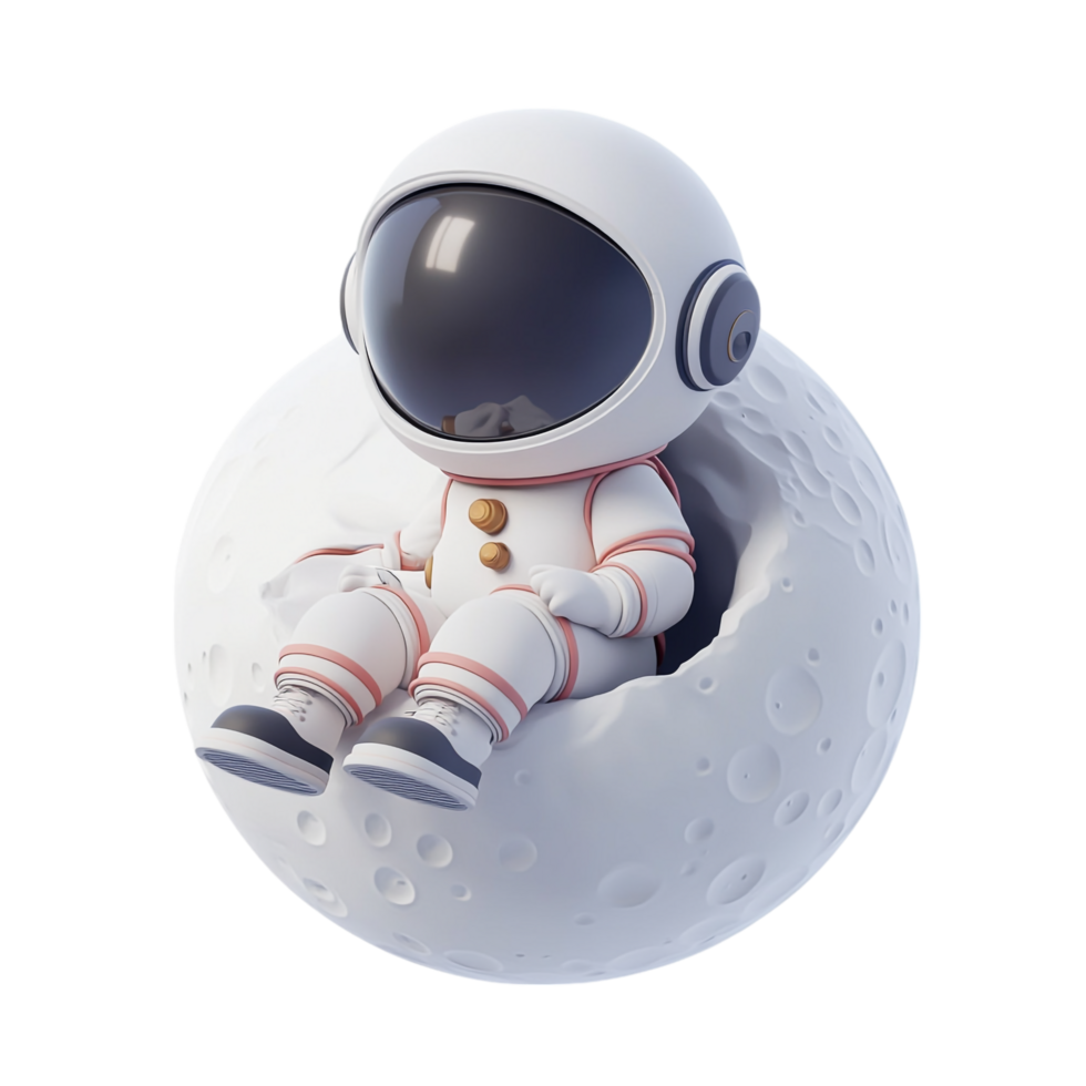 Cute 3D Cartoon Astronaut Sitting on Moon png