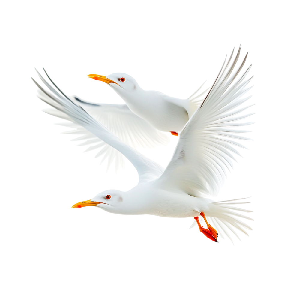 Amazing White Birds with Yellow Beaks Isolated on transparent background png