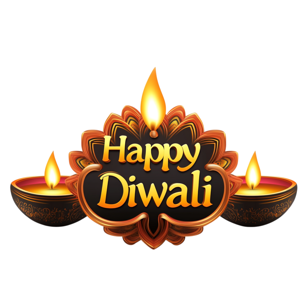 Happy Diwali text style in clean, simple vector design with black 3D rendering for festive greetings png