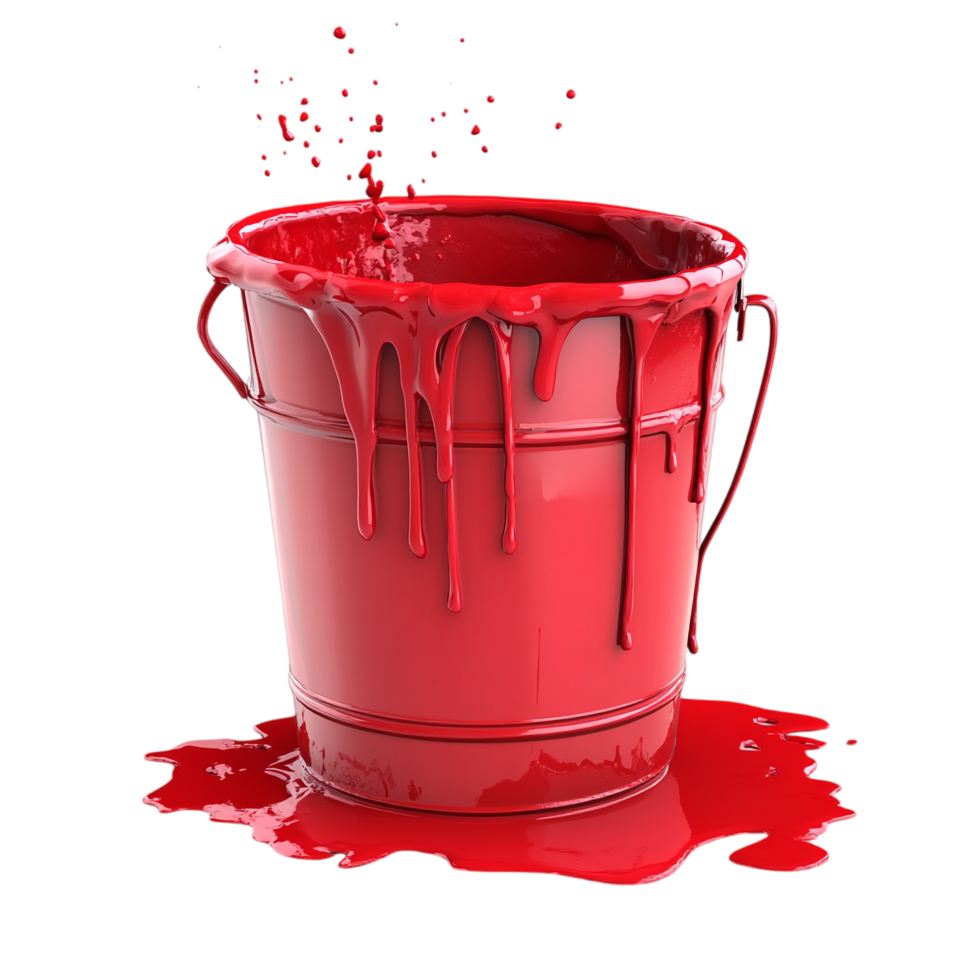 paint bucket overflowing with red paint on a transparent background png