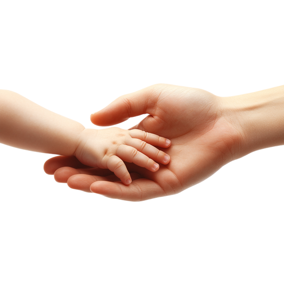 Hand holding a baby hand on a transparent background png