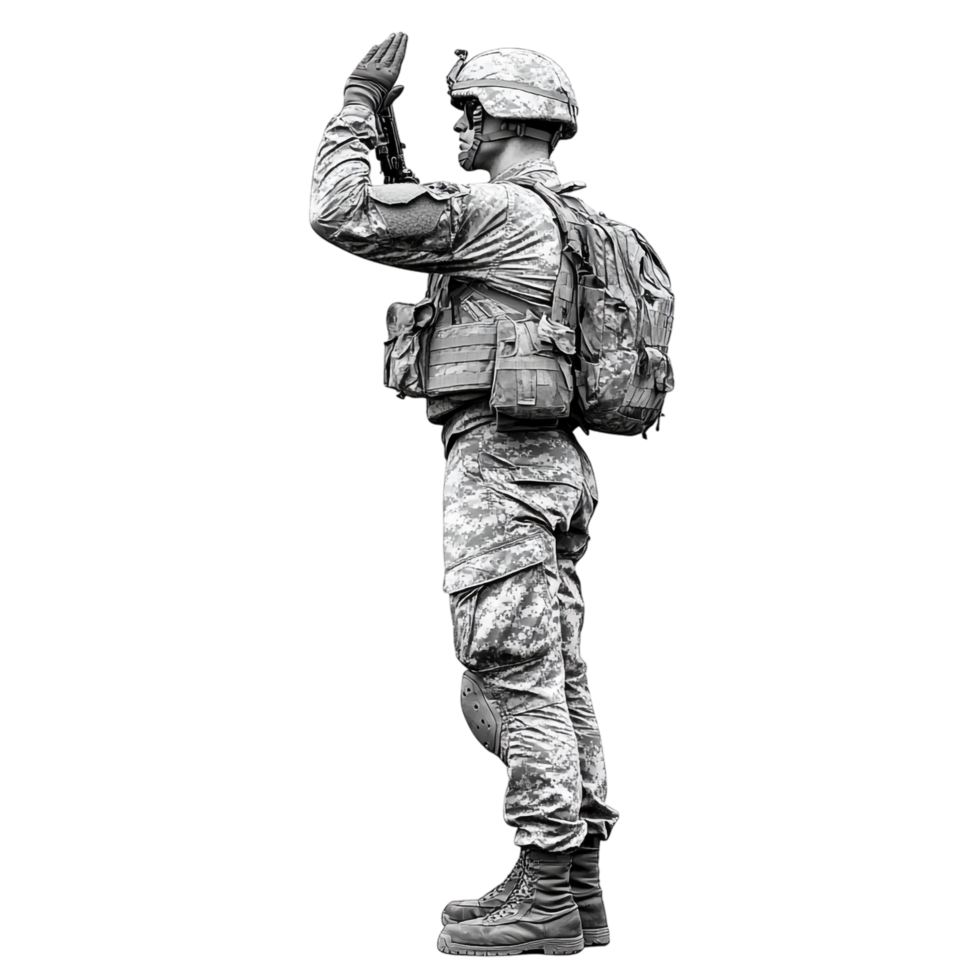 a soldier saluting on a transparent background png