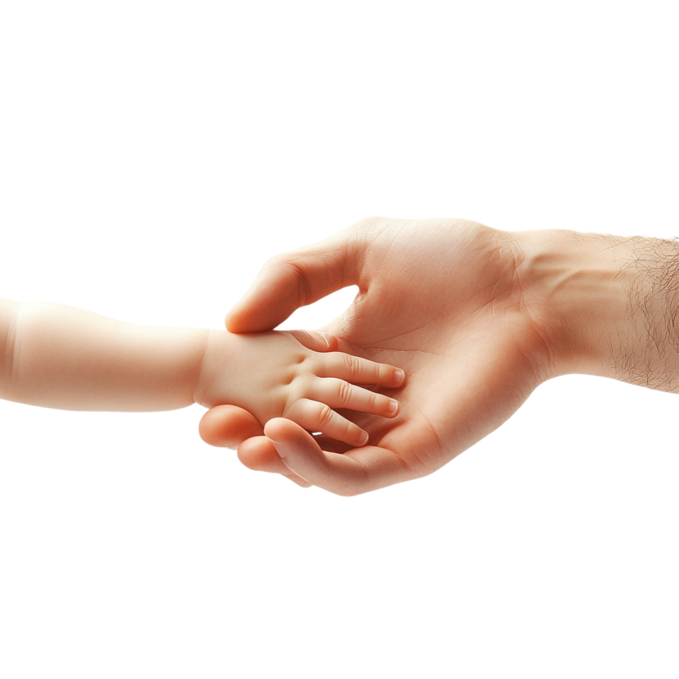Hand holding a baby hand on a transparent background png