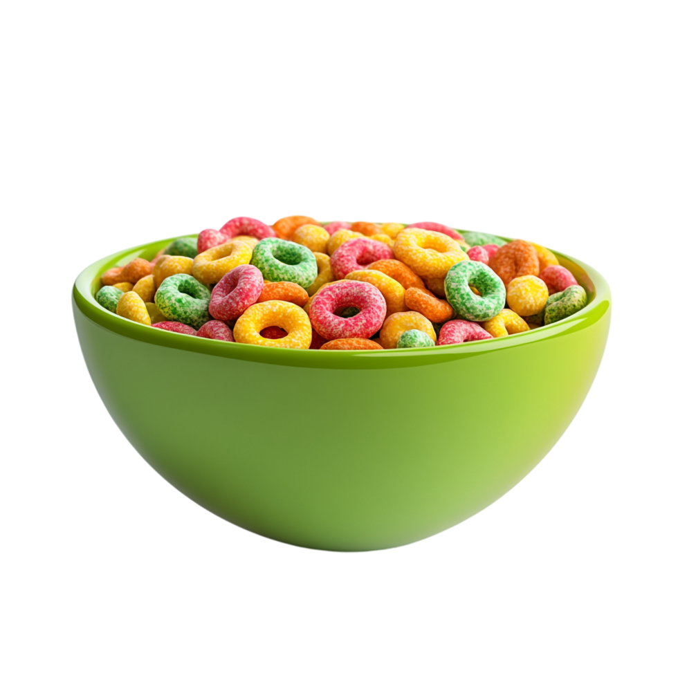 Green Bowl with Colorful Cereal on transparent background png