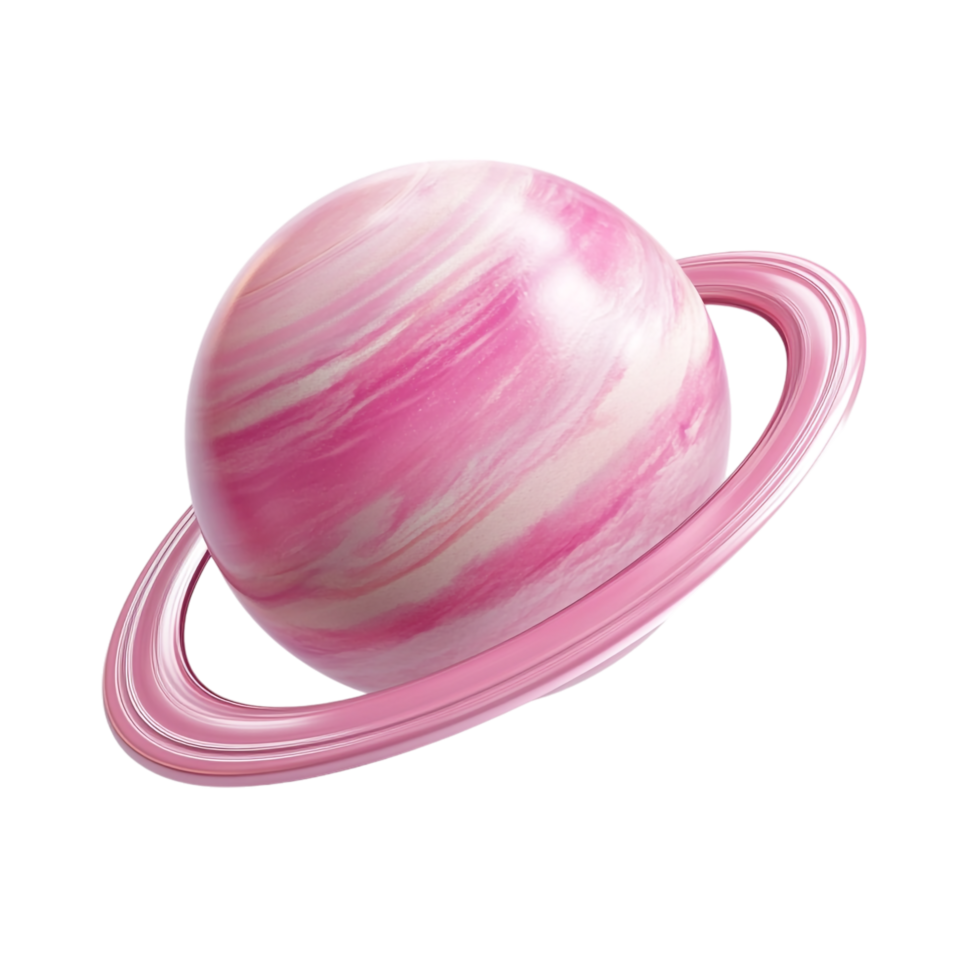 pink planet with rings on a transparent background png