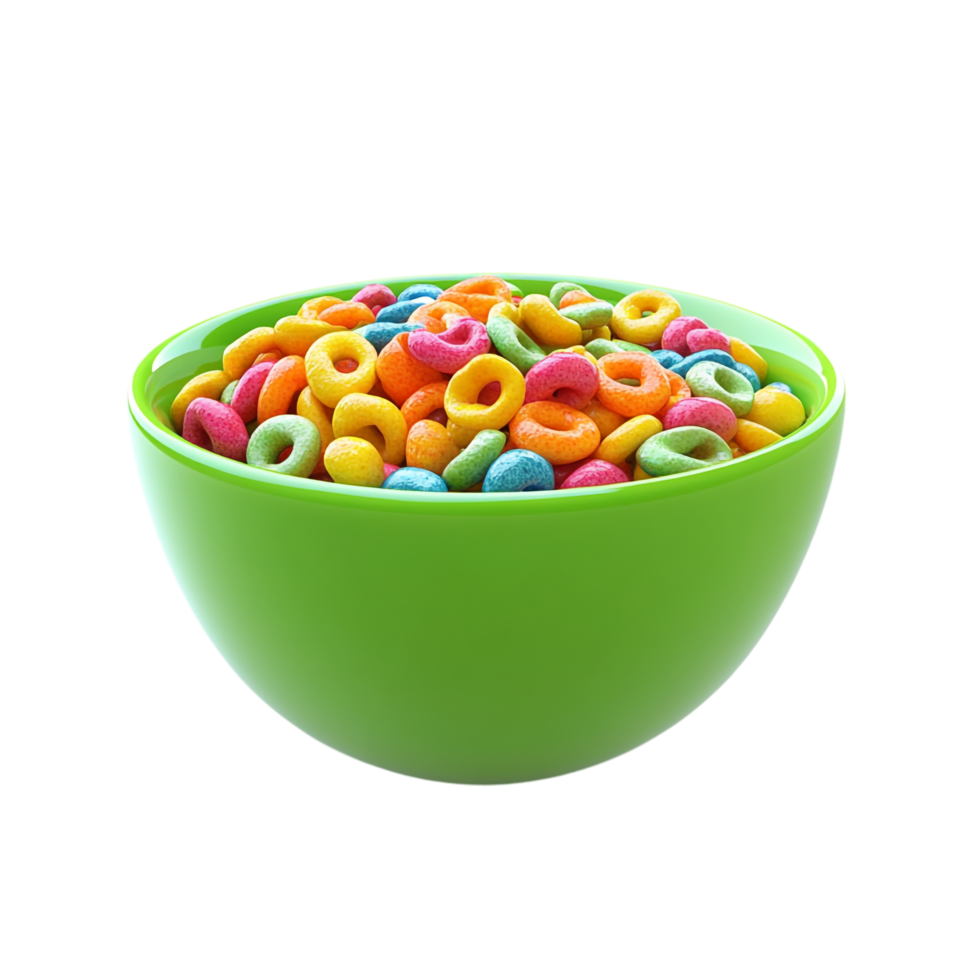 Green Bowl with Colorful Cereal on transparent background png