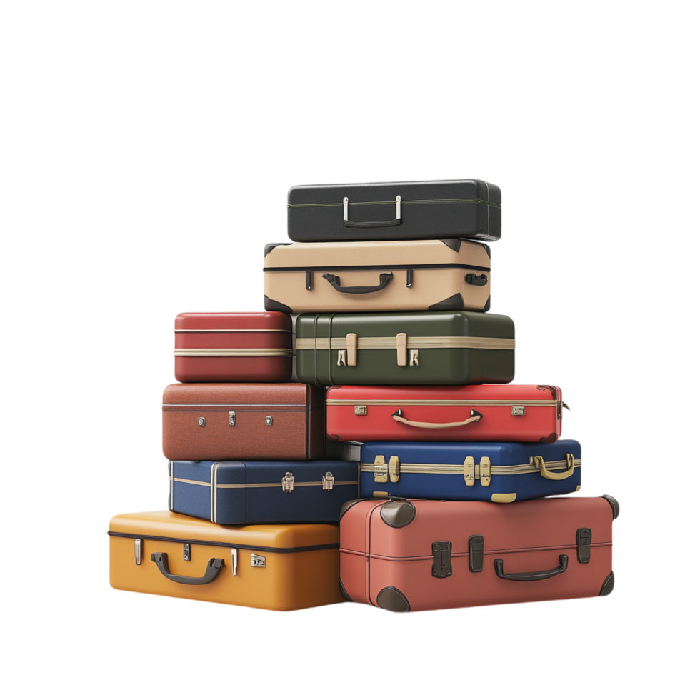 image of a pile of suitcases on a transparent background png