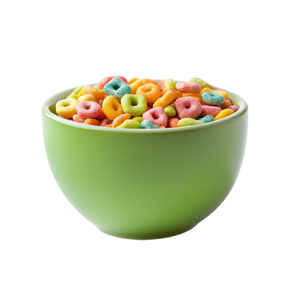 Green Bowl with Colorful Cereal on transparent background png