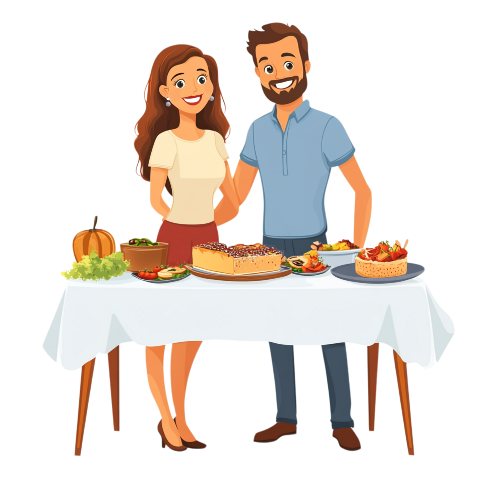image of a smiling couple standing near a served table png