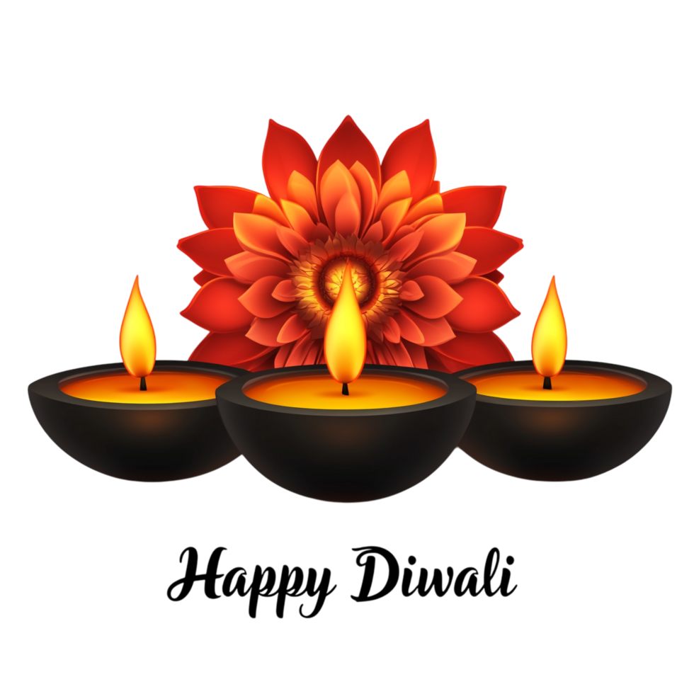Happy Diwali text style in clean, simple vector design with black 3D rendering for festive greetings png