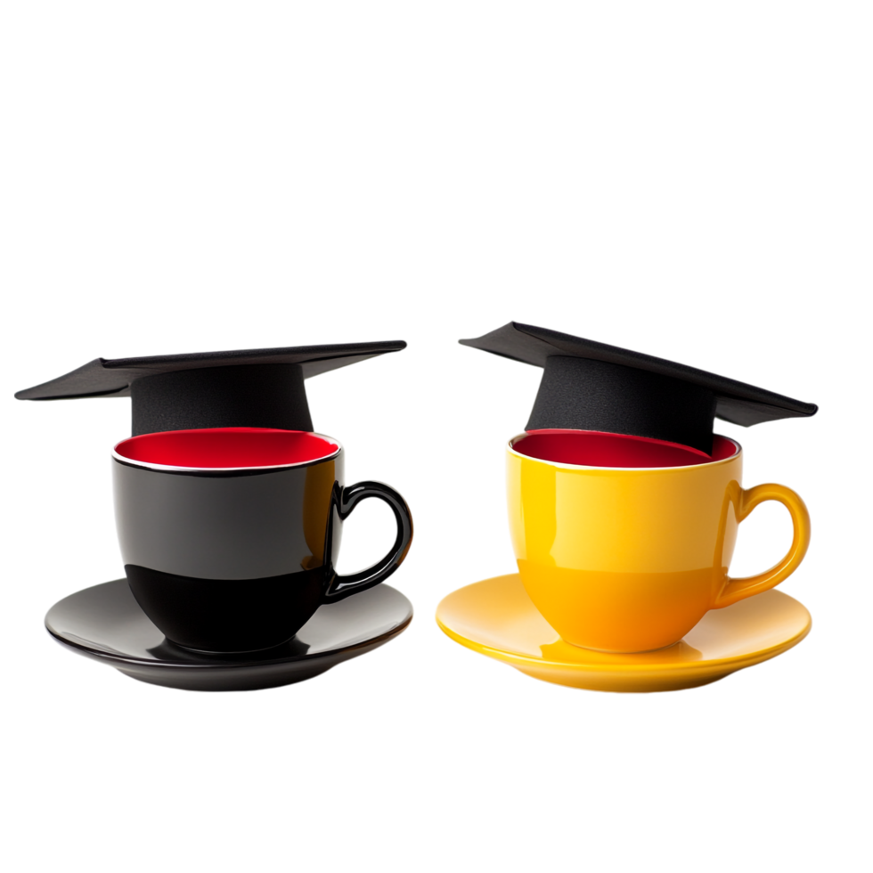 Beautiful graduation coffee cups isolated against a transparent background png