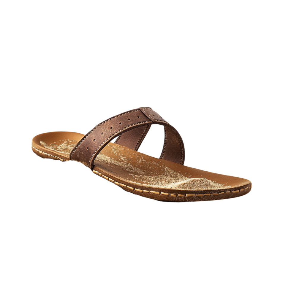A sandal in the sand against a transparent background png
