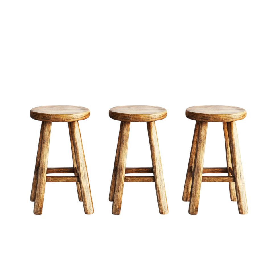 Four Wooden Stools Lined Up on transparent background png