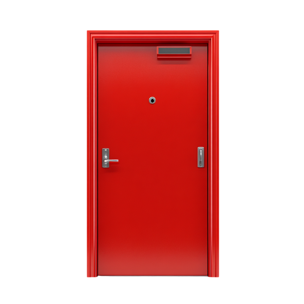 red exit door on a transparent background png