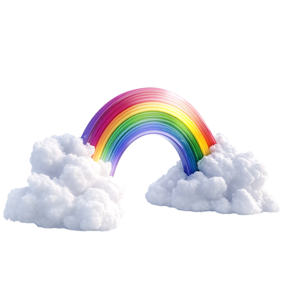 3D style rainbow with clouds on a transparent background png