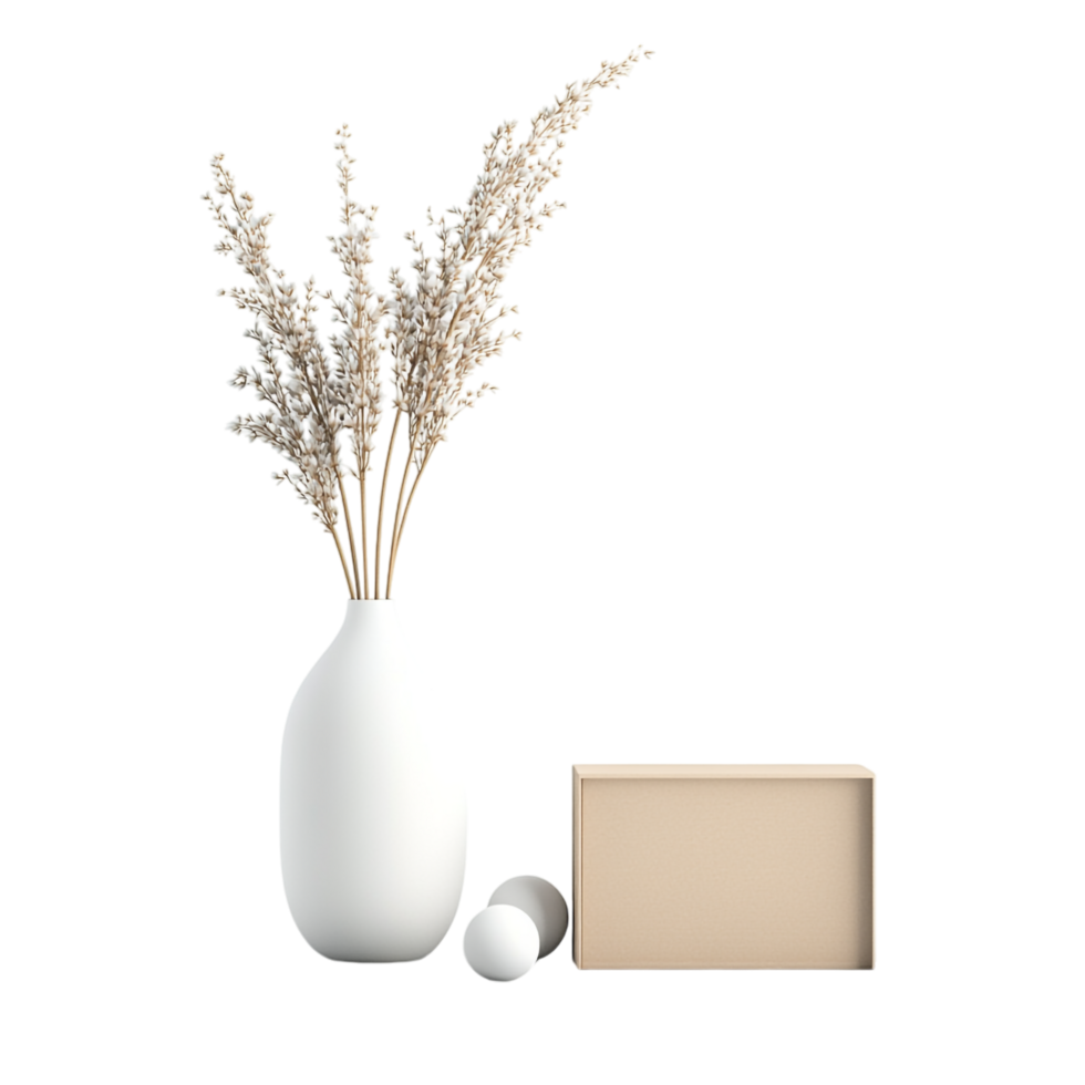 A vase with white balls next to a box png