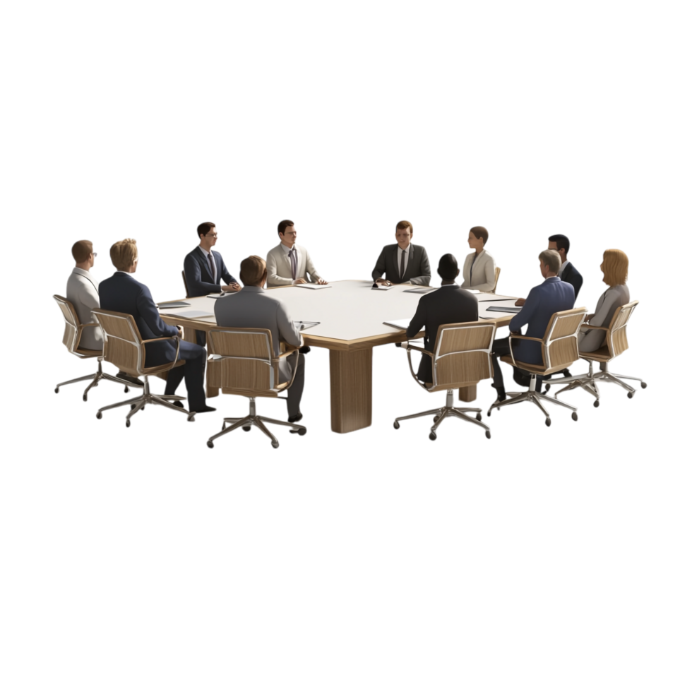 business team meeting around a table on a transparent background png