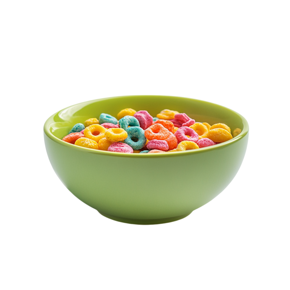 Green Bowl with Colorful Cereal on transparent background png