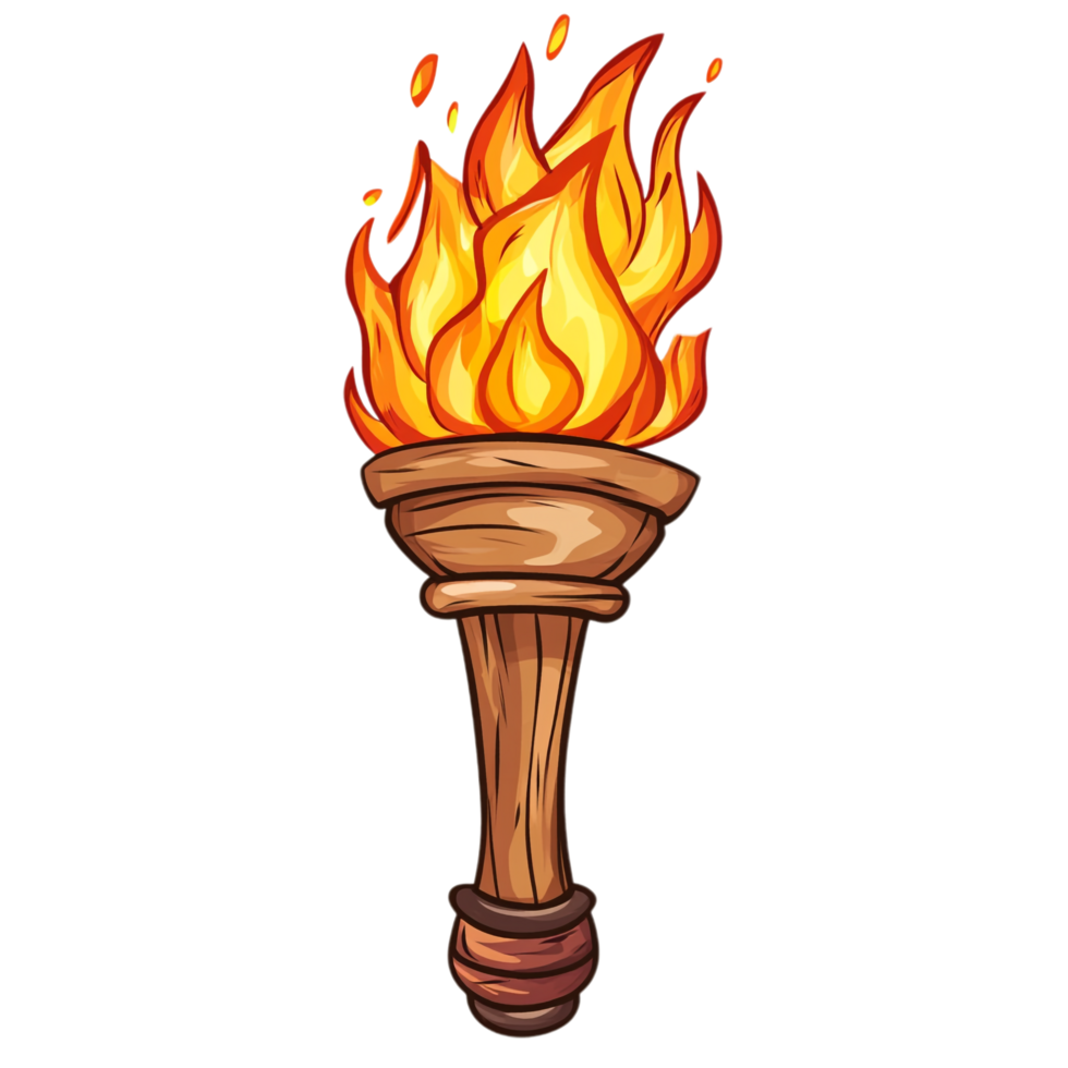 Hand drawn cartoon illustration of a torch on a transparent background png