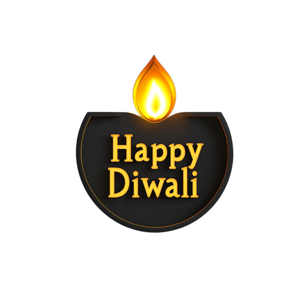 Happy Diwali text style in clean, simple vector design with black 3D rendering for festive greetings png
