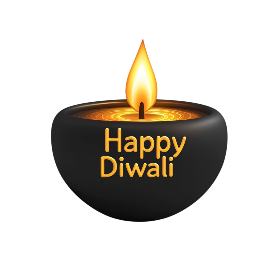 Happy Diwali text style in clean, simple vector design with black 3D rendering for festive greetings png