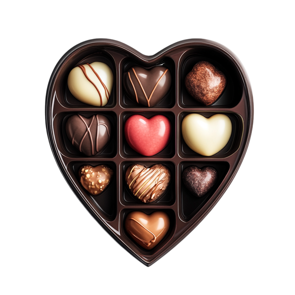 A heart shaped box of chocolates on a black background png