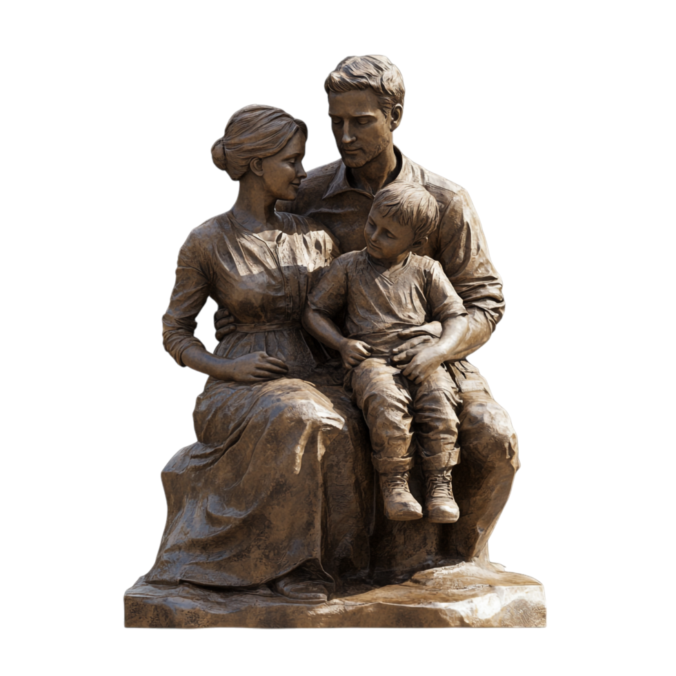 Family Statue on transparent background in 8K png