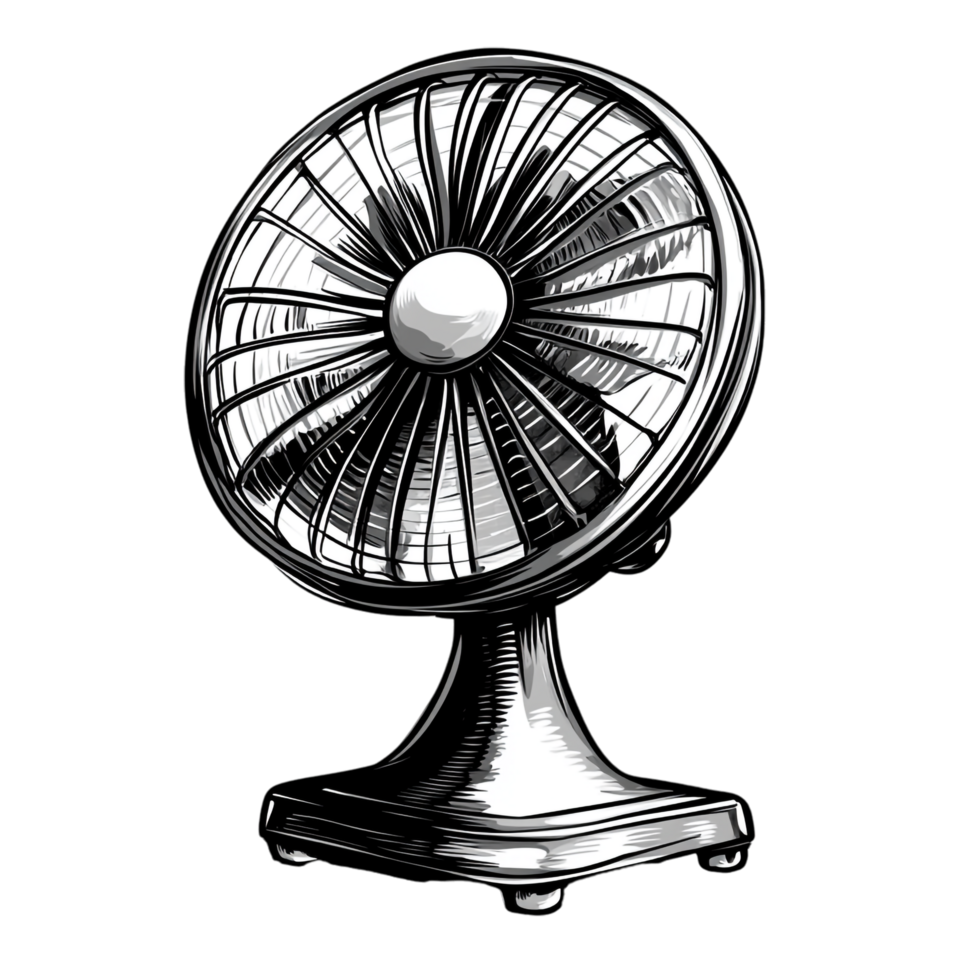 Hand drawn cartoon illustration of a table fan on a transparent background png