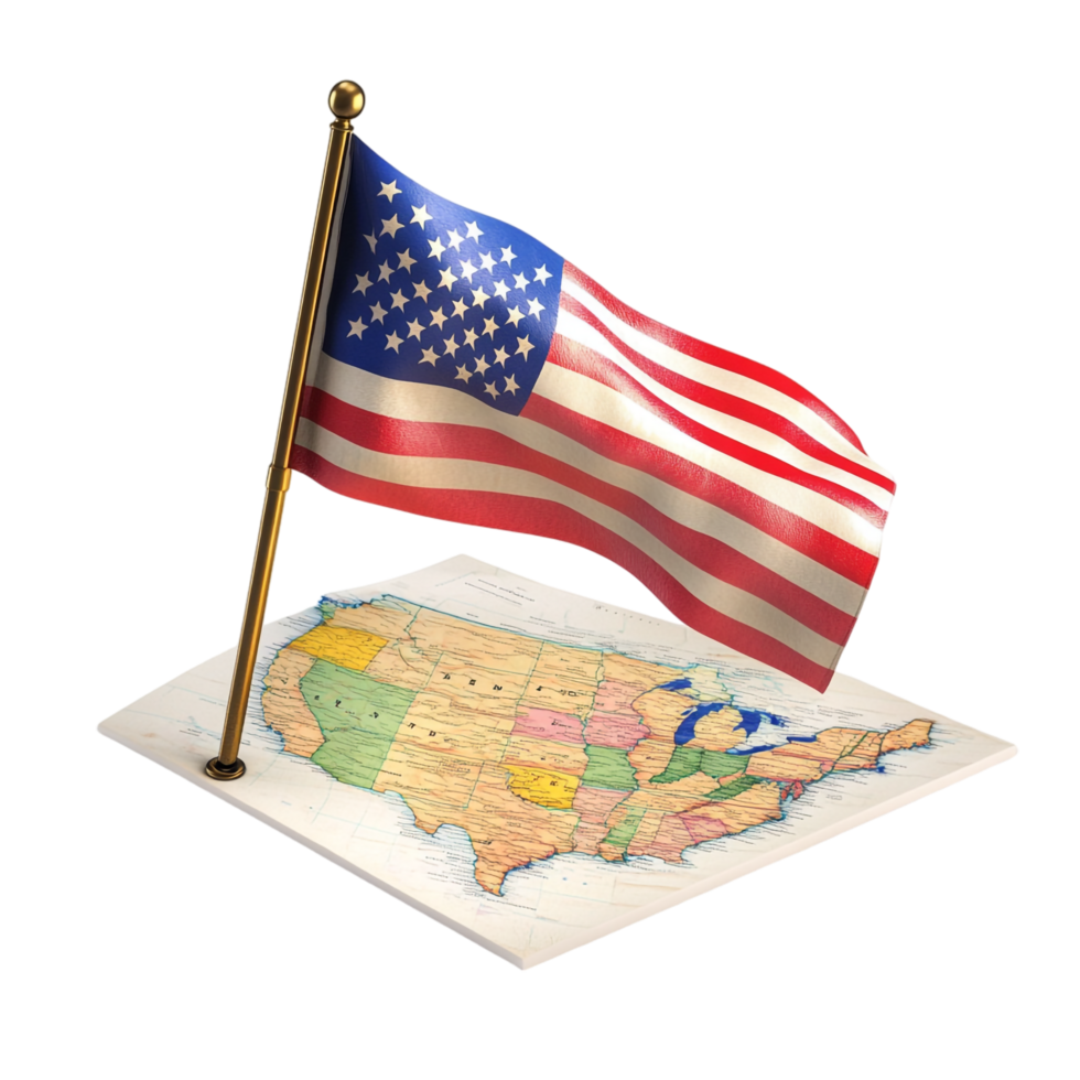 American Flag in the Shape of the Map of America Isolated on transparent background png