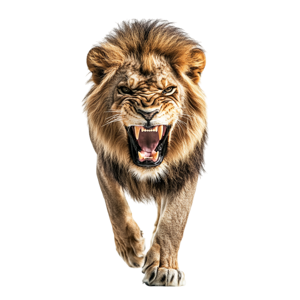 Angry Lion Walking Front View on transparent background png