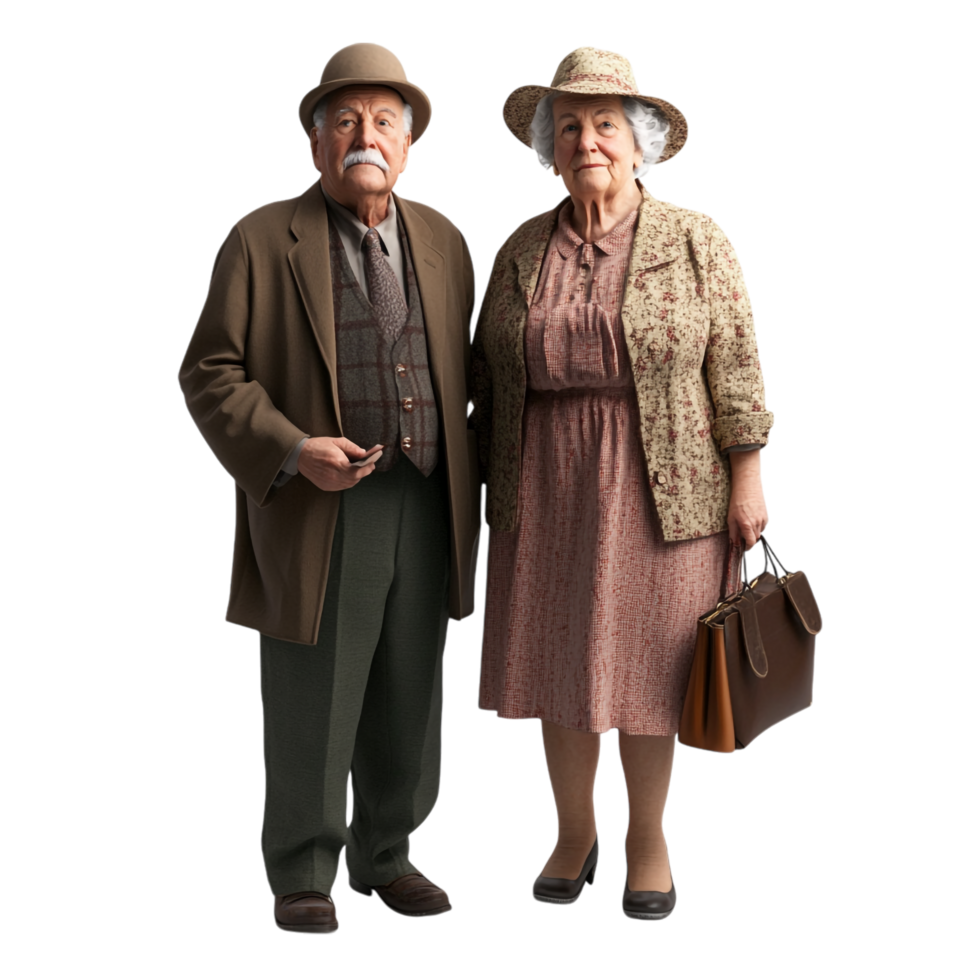 Grandparents in Old Fashioned Clothes on transparent background png