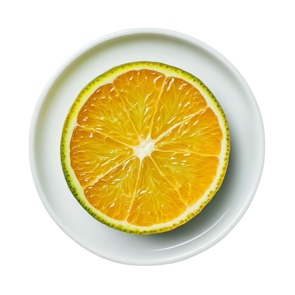 plate with sliced ripe green oranges on a transparent background png