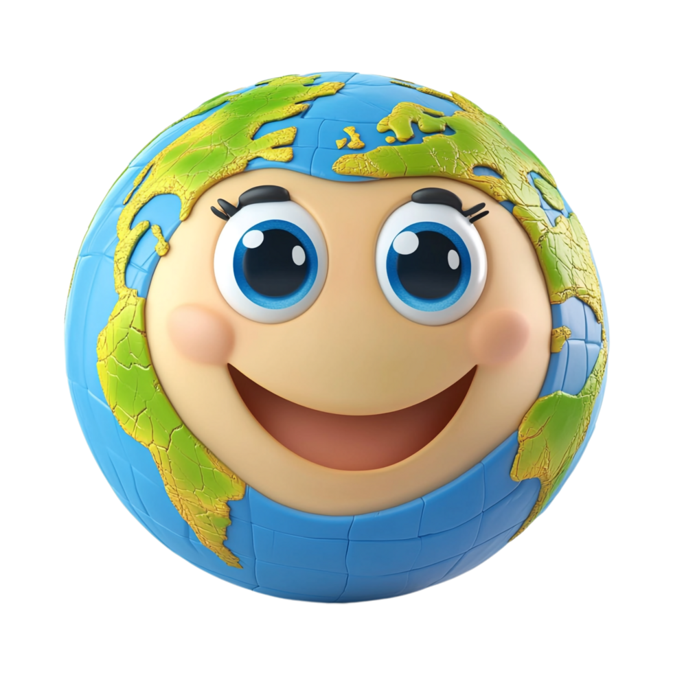 Happy Earth cartoon character in 3D style on a transparent background png