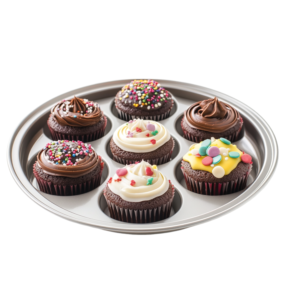 muffin tins with cupcakes on a plate on a transparent background png