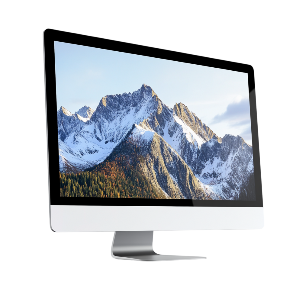 Computer Monitor with Mountain Scenery on transparent background png